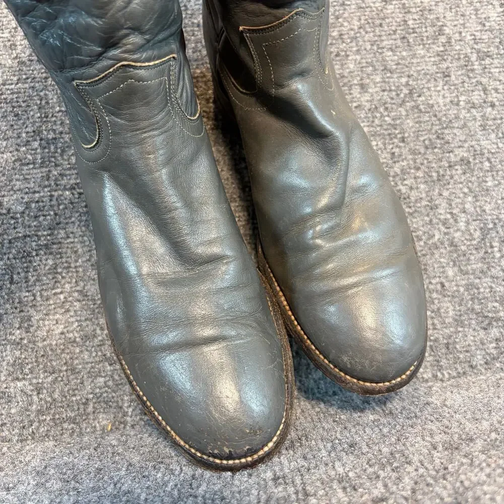 Justin Gray Leather Western Cowboy Roper Boots Mens Size 7.5 B Mid Calf USA